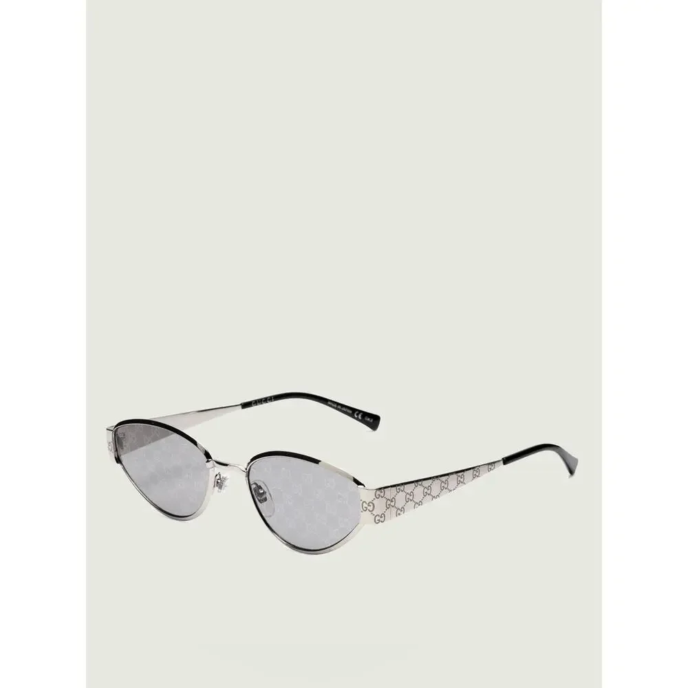 New Gucci GG1853S 002 Silver Cat-Eye Sunglasses with Monogram Temples Authentic